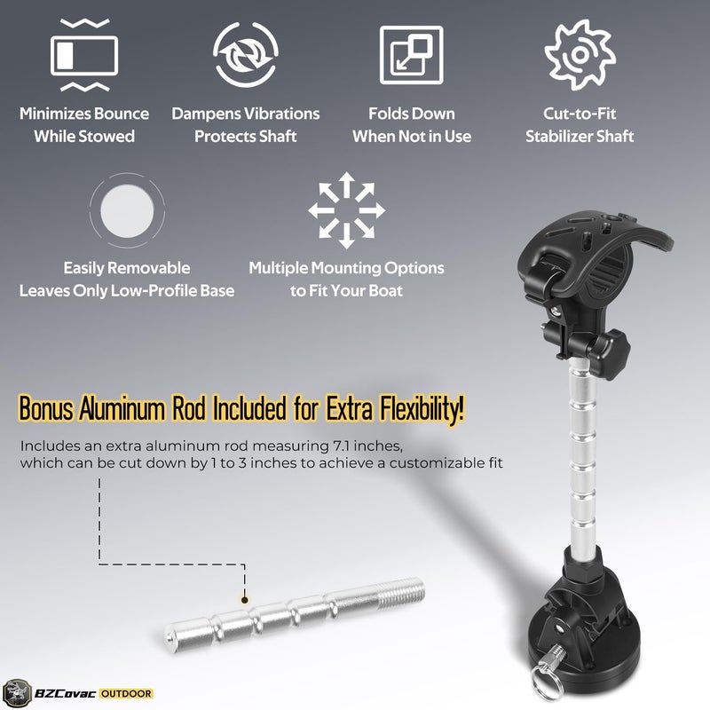 Bzcovac Electric Steer Trolling Motor Stabilizer Mount Support for Minn Kota Terrova, Riptide, Ulterra, PowerDrive and More - Low-Profile Base with Screws, Includes Extra Adjustable Aluminum Rod - Image 2